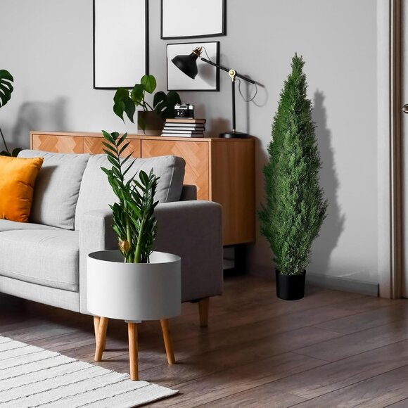 Set of 2 Pre-Potted 4 Feet Faux Cedar Tree, Lifelike UV Protected Front Door Dec - Picture 5 of 7